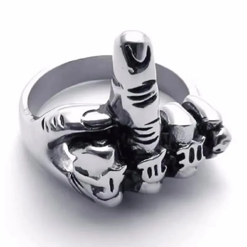 Hot Cool Unique Jewelry Men\'s Biker Middle Finger Up Stainless Steel Ring Specially Designed For Real Cool Men Size 7 to 15
