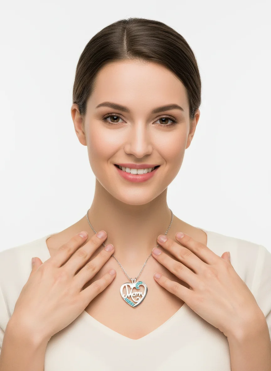 Cute Hollow Out Heart Mom Design Crystal Pendant Necklace Mother's Day Mama Mummy Jewelry Gift Family Love