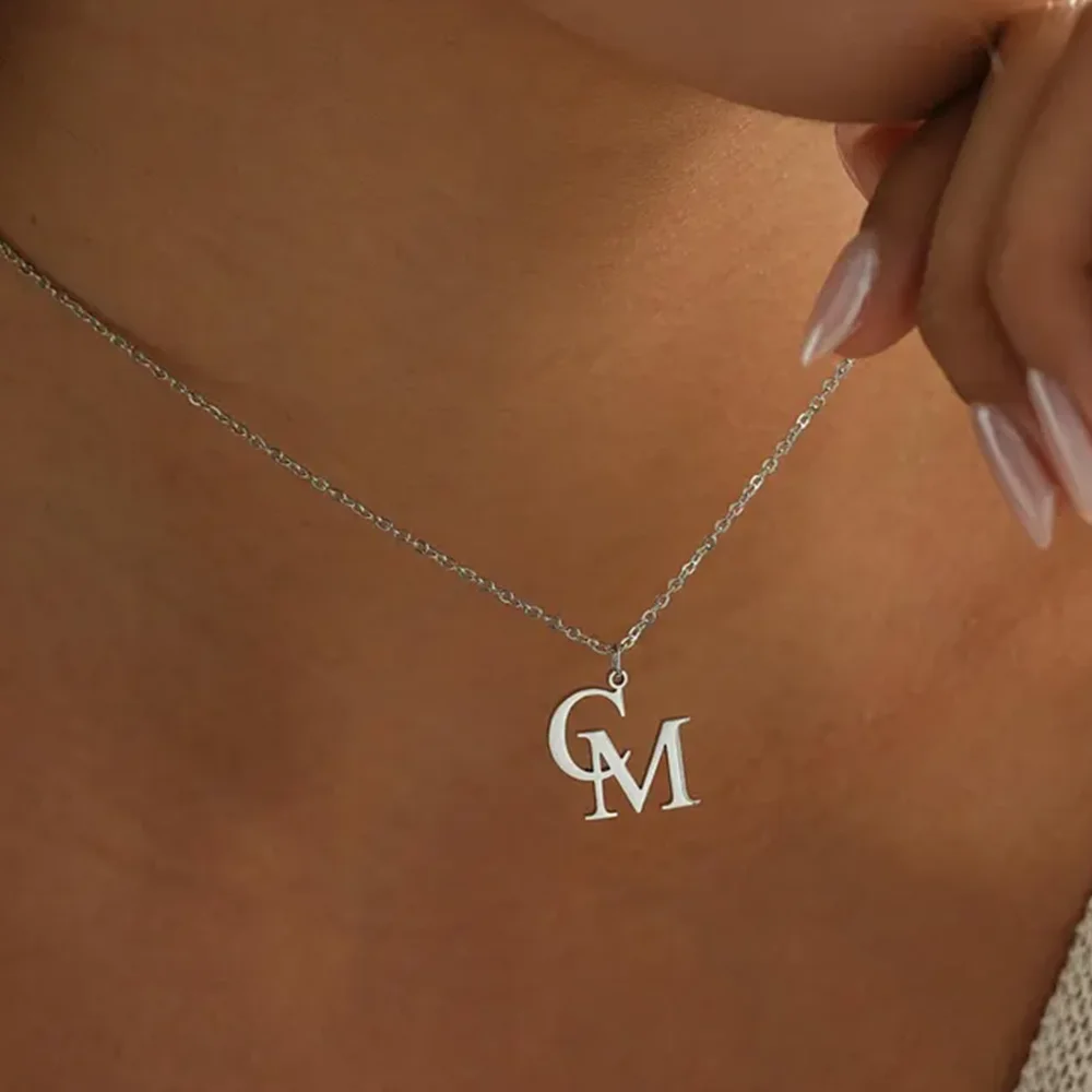 Customized First Letter Necklace, Double Letter Necklace, Personalized Commemorative Gift, Stainless Steel Couple Jewelry
