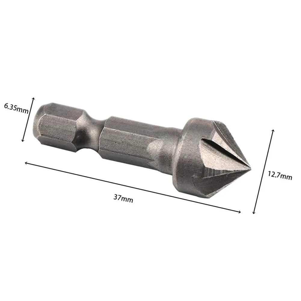 For Chamfering Deburring Useful Chamfer Drill Bit 1/4 Inch Shank 3 Pcs 36*12.7mm 45#HCS Chamfer Tool Silver Useful