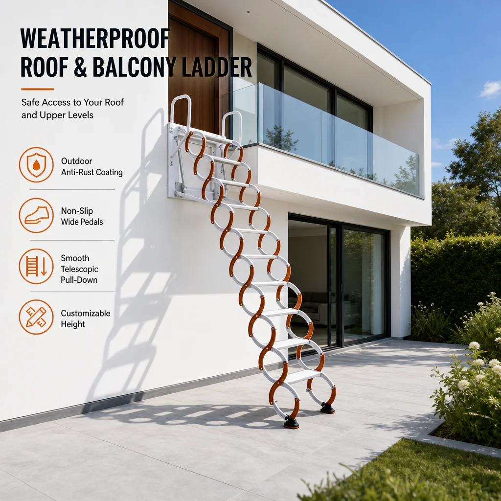 Premium Modern Heavy Duty Wall Mount Retractable Attic Stairs S Shaped Reinforced Frame Silent Telescopic Ladder 300kg Load