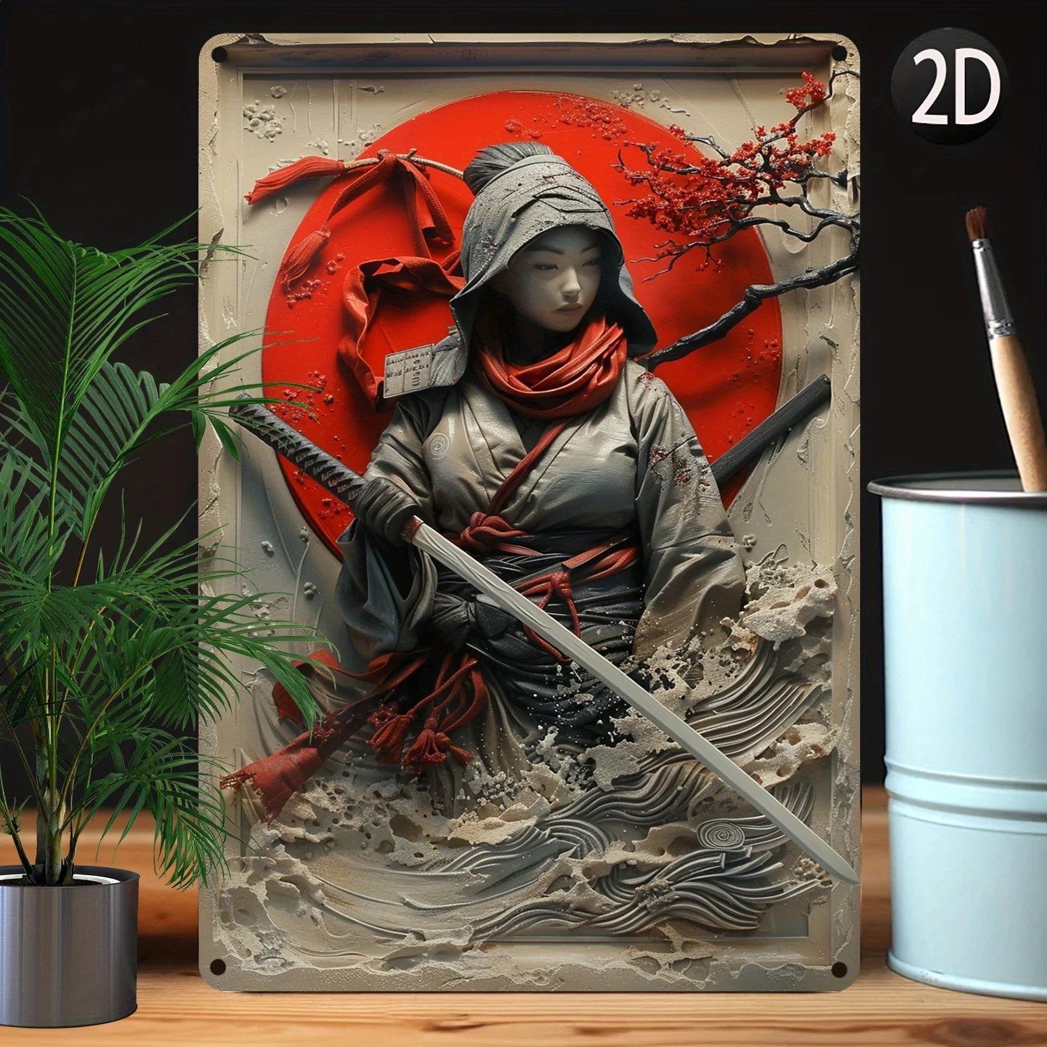 Japanese Ninja Metal Wall Art, Moisture Resistant Decorative Sign for Gym, Bathroom - Vintage Style Decor Gift for All Seasons