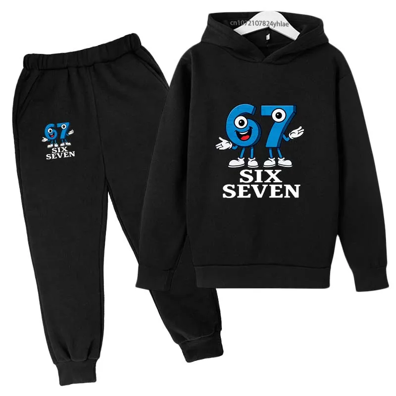 

Six Seven Funny Number Cartoon Print Kids Spring Autumn Casual 2Pcs Hoodie+Jogging Pants Tracksuits 2-13Years Boys Girls Clothes