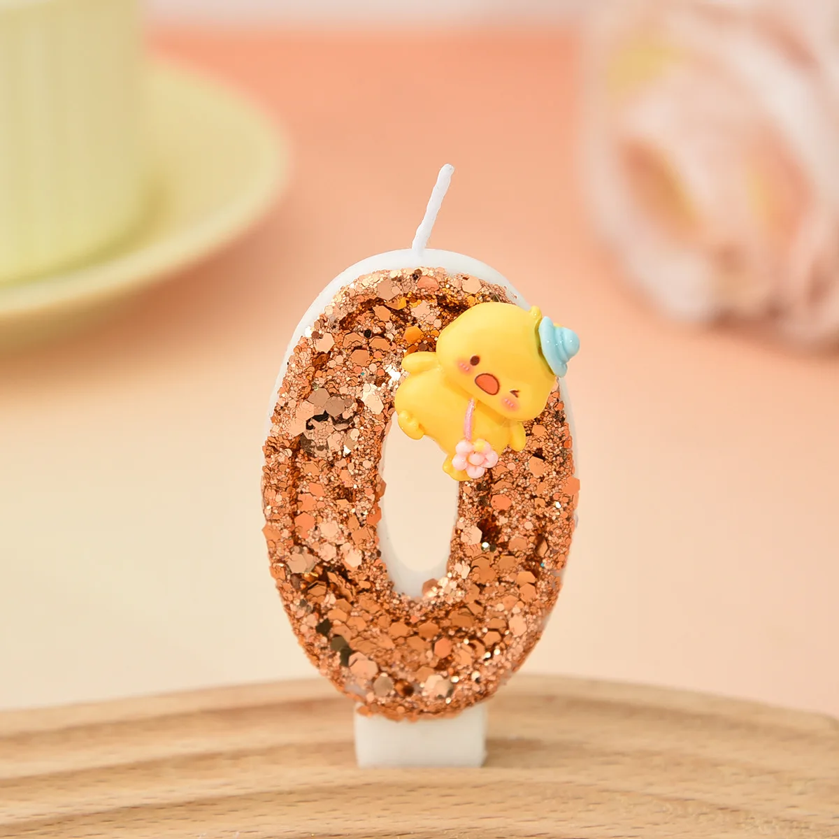 Bronze gold sequin cute little yellow chicken number candles, party gifts, birthday and anniversary candles