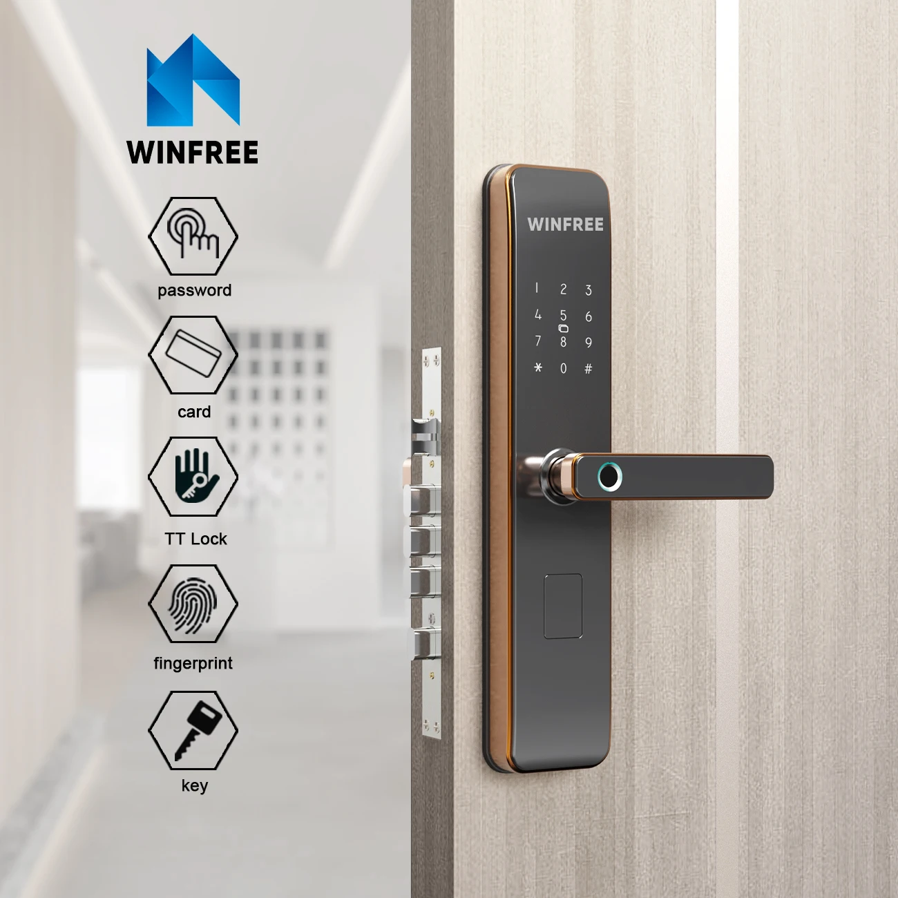 WINFREE Aluminum Alloy Smart Lock Fingerprint Password TTLock App Keyless Enter Smart Lock