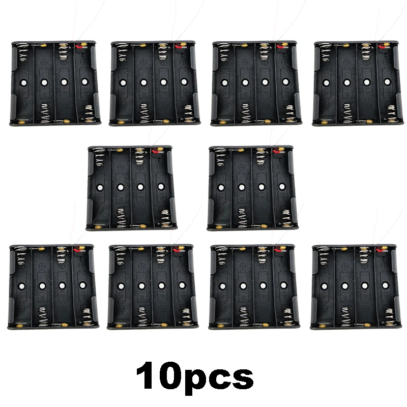 10pcs פלסטיק שחור 4 חריץ aa סוללה תיבת אחסון מטען diy עם חוט 2pin חוט 2pin