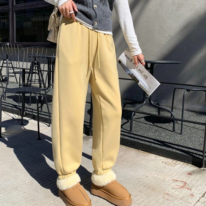 Autumn Winter High Waist Joggers Streetwear Women Thicken Sports Running Gym Workout Long Trousers Breathable Loose Sweatpants