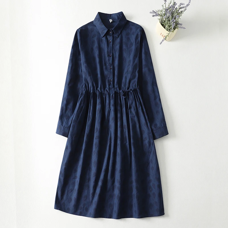 NYFS 2026 Spring New Vintage Print Woman Dress Vestidos Robe Ete Femme Elbise Loose cotton Linen Long Sleeve Long Dresses