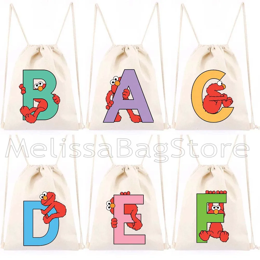 

Cute Cartoon Initial Letter Elmo Alphabet Kawaii Gifts Drawstring Bags Soccer Backpack Gym Sackpack Yoga String Bag for Sports