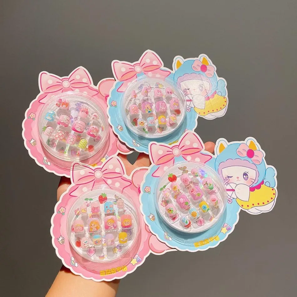 

12Pcs/Box Child Girl Fake Nail Tips with Bracelet Cartoon Cute Animal Kawaii Design Press on Nails Self-Adhesive Decals Stickers