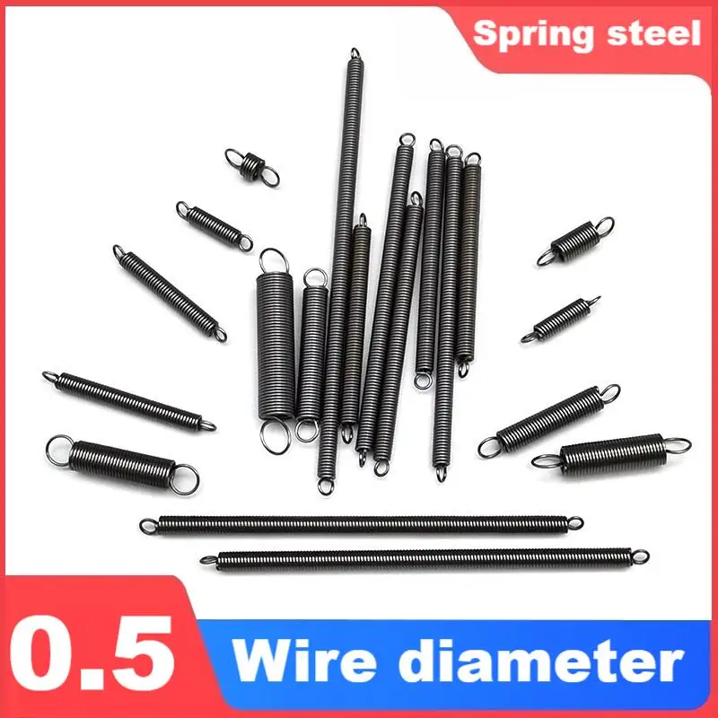 20-10pcs/lot Spring Steel Tension Spring, Small Retractor Spring with Hook, Wire Dia 0.5mm, Outer Dia 3/4/5/6mm, Length 10-100 m