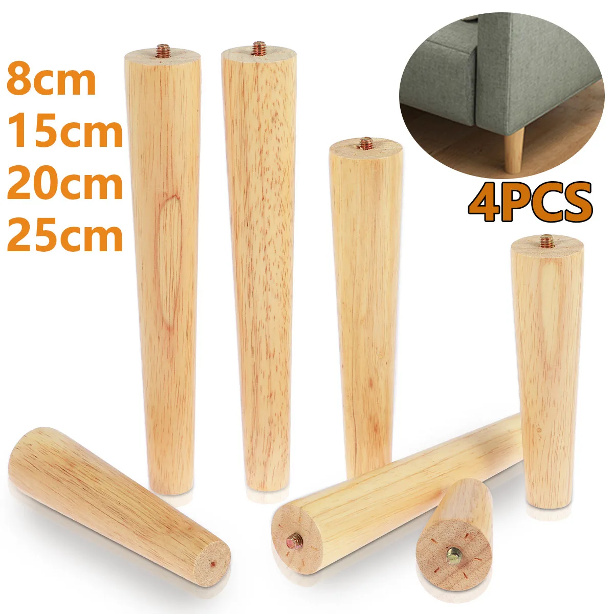 4Pcs 8/15/20/25cm Solid Wood Furniture Feets Oblique/Straight Table   Furniture Leg Non-slip Chair Feet Replacement Feet Sloping