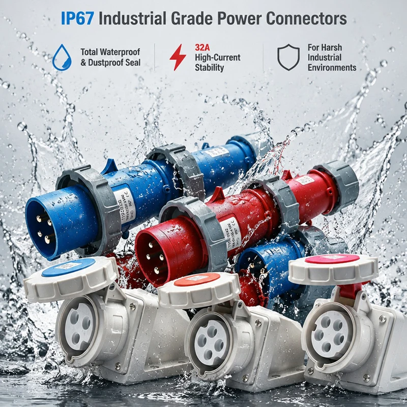 CEE 32A Industrial Socket IP67 – 3/4/5 Pin 220-380V Waterproof Male Female Plug Set, Surface Mount or Recessed, Copper Core
