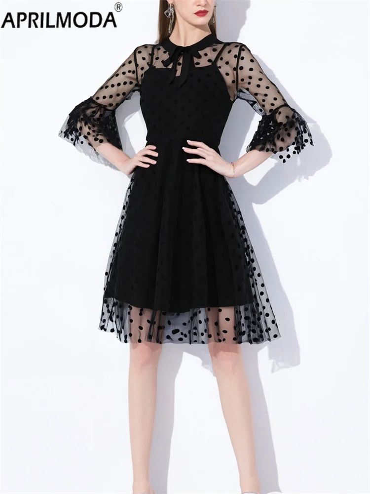 Vintage Mesh Embroidery Patchwork 2pcs Women's Dress Ruffle Multi Layer Half Sleeve Gothic Steampunk Costume Cosplay Party Dress