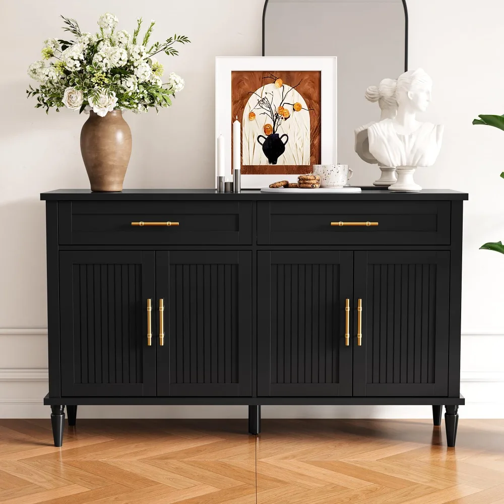 58 Inch Sideboard Buffet Cabinet with Storage, Fluted Buffet Storage Cabinet with 2 Drawers and 4 Doors, Modern Coffee