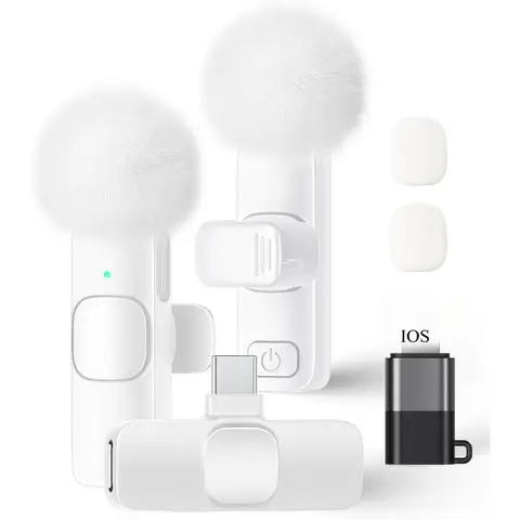 Wireless Lavalier Microphone Mini USB-C Noise Reduction Mic for iPhone iPad Android Video Recording Interview