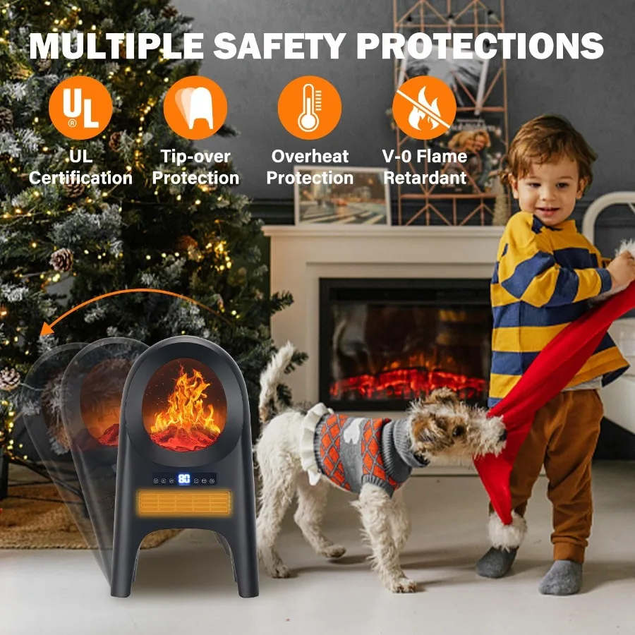 سخان مدفأة صغير 1500 وات للاستخدام الداخلي مع جهاز تحكم عن بعد ومنظم حرارة سخان مساحة سيراميك محمول مثالي للإيقاف المنزلي