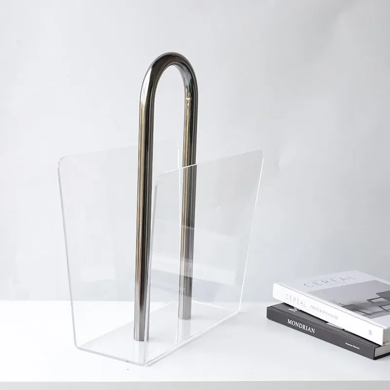 Modern Metal Acrylic Bookshelf Simple Magazine Storage Rack for Living Room Office Home Decor Display Stand Organizer