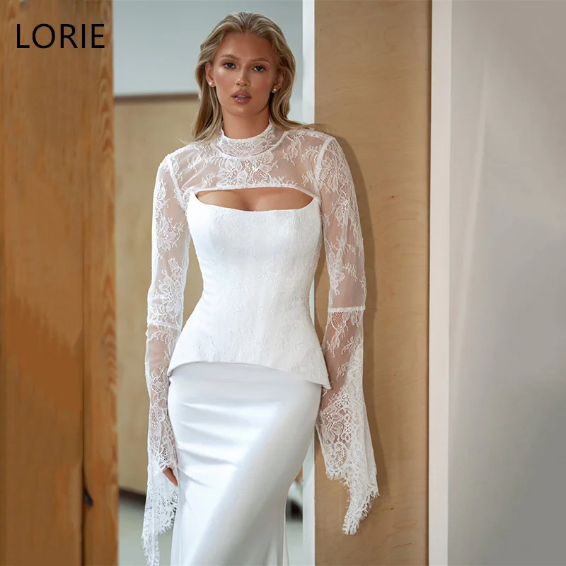 LORIE Illussion Mermaid Wedding Dresses Removable High Neck Pleat Bridal Dress Floor-Length Strapless Bridal Gown Customized
