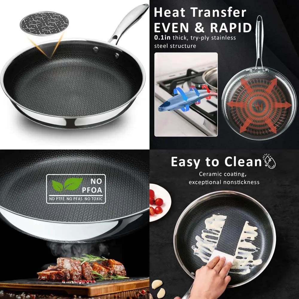 

Гибридная керамическая сковорода из нержавеющей стали с антипригарным покрытием и прохладной ручкой, безопасная и экологически чистая, без PFAS, PFOA, PTFE, посудомоечная машина S