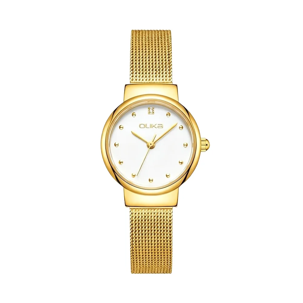 Fashion Women’s Mini Thin Quartz Watch with Steel Mesh Strap Japanese Movement Waterproof and Round Clasp Design