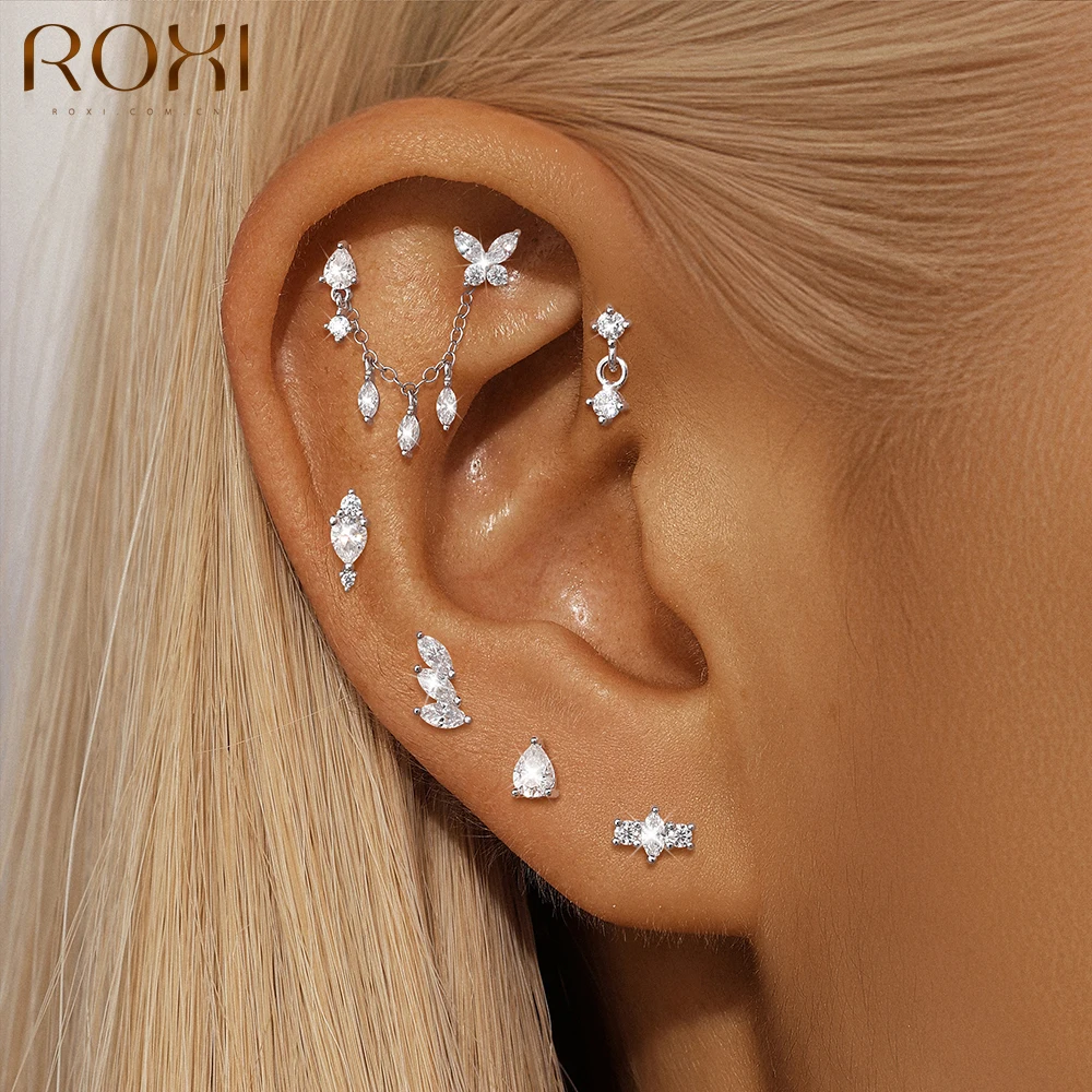 ROXI Moissanite 925 Sterling Silver Earrings For Women Butterfly Screw Flat Back Tragus Stud Helix Jewelry Birthday Gifts Her