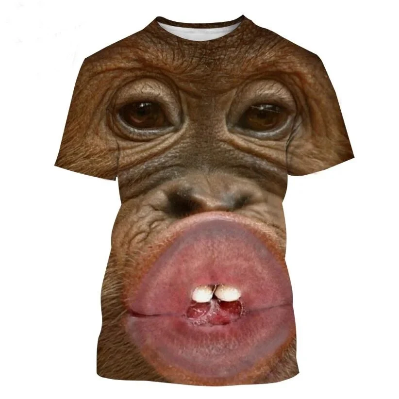 2024 Men Fun Funny Orangutan Element Pattern Short Sleeve Men's Fashion Trend Casual Comfortable Breathable Sweat Absorption Top