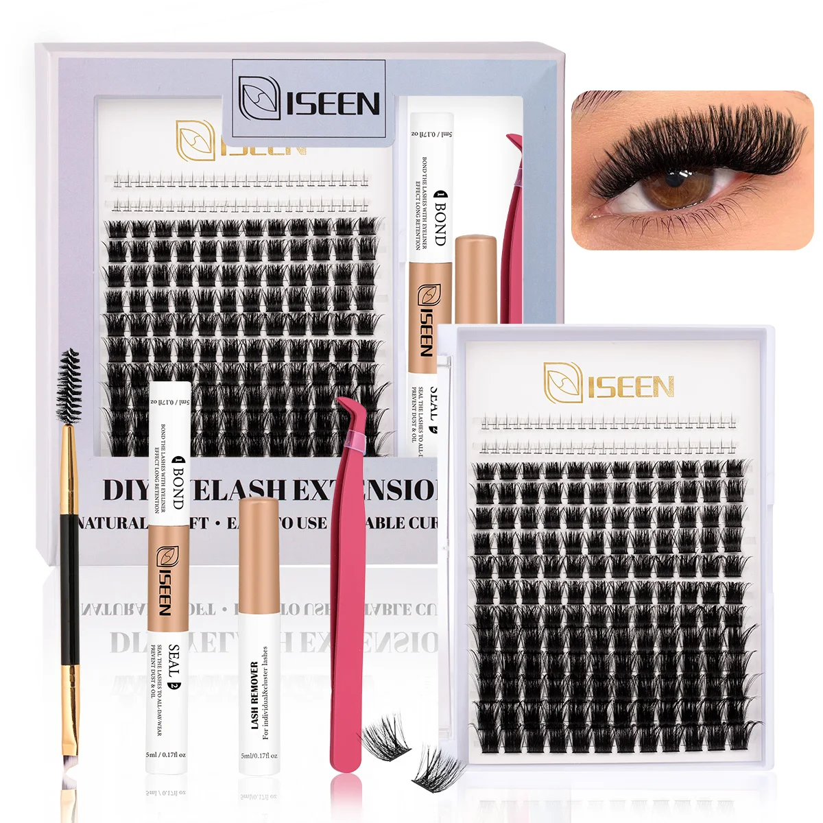 Kit de grappes de cils, Kit d'extension de cils à Volume épais, boucles C, avec brosse à Mascara, dissolvant de colle pour cils, applicateurs de cils