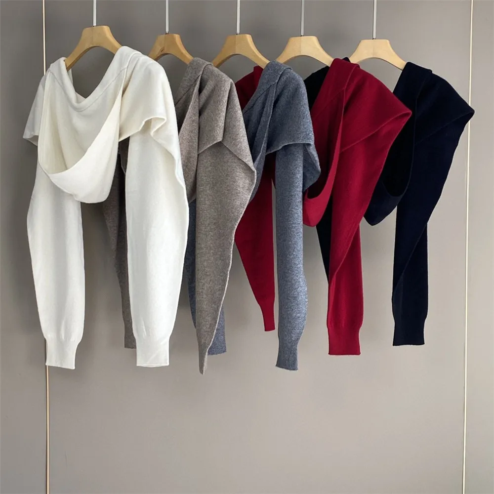 

Women's Hooded 100% Cashmere Knitted Shawl Scarf Winter Warm Casual Versatile