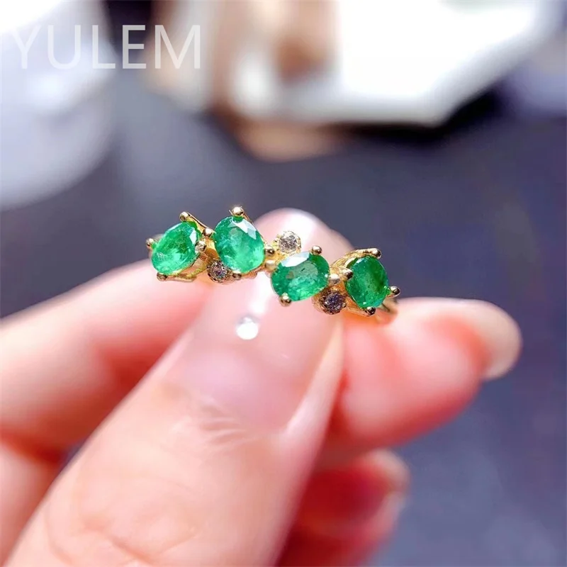 

YULEM Natural Emerald Ring 3*4mm New 925 Sterling Silver Natural Gemstone Precious Gemstone Precious Gift