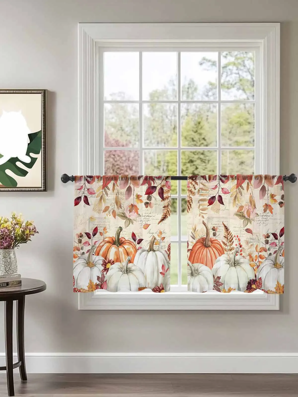 

White Pumpkin Dark Red Leaves Tulle Curtains For Bedroom Children Living Room Decor Sheer Curtains