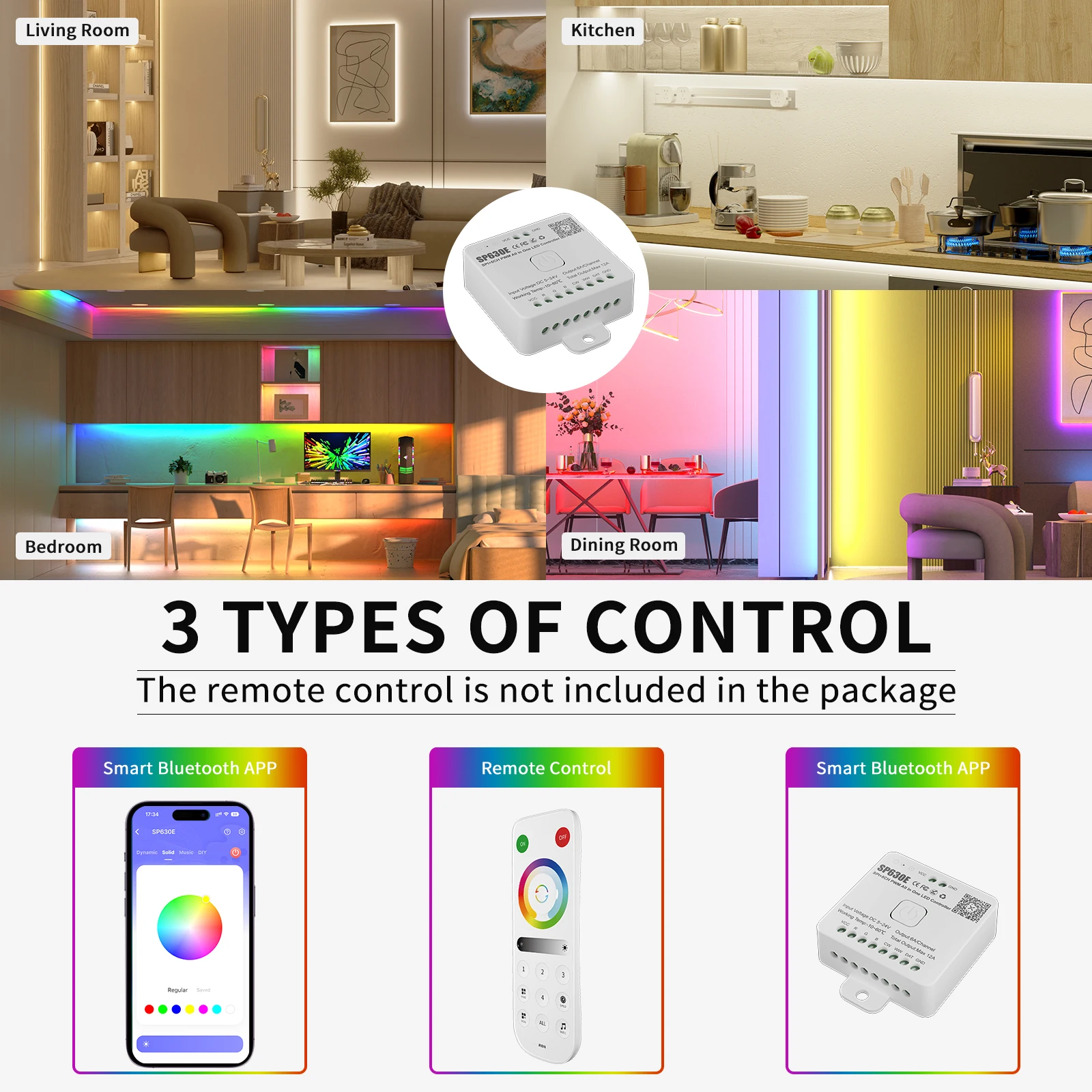 PAUTIX SPI PWM Pixels All In One LED Light Strip Controller DC5V-24V WS2812B WS2811 RGB RGBW CCT Bluetooth Music Controller