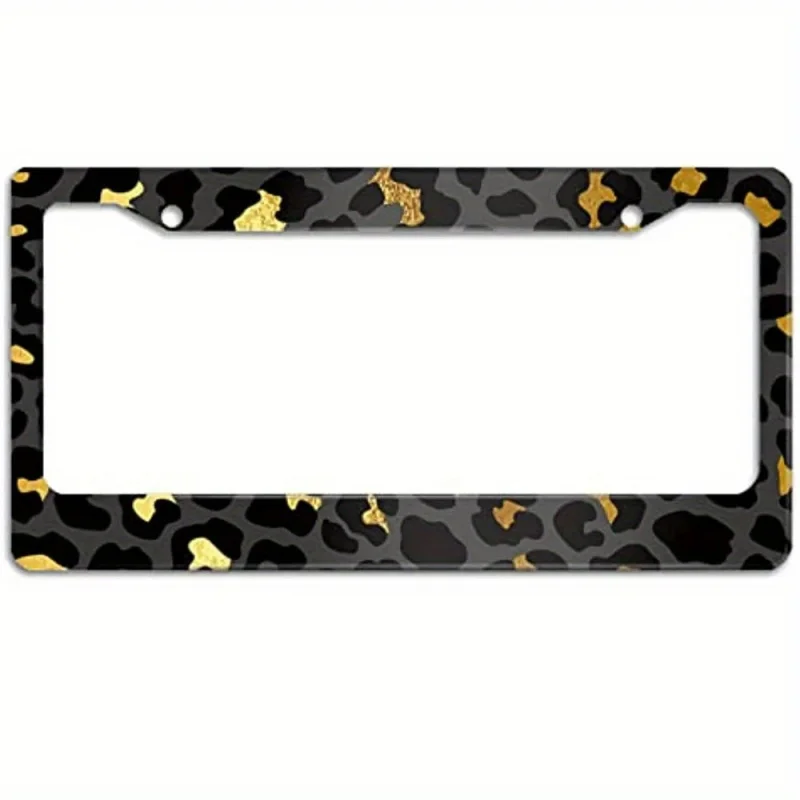 

2 Fashionable Leopard Print stainsteel License Plate Frame，With gold accents，Vehicle Accessories|Fashionable vehicle appearance