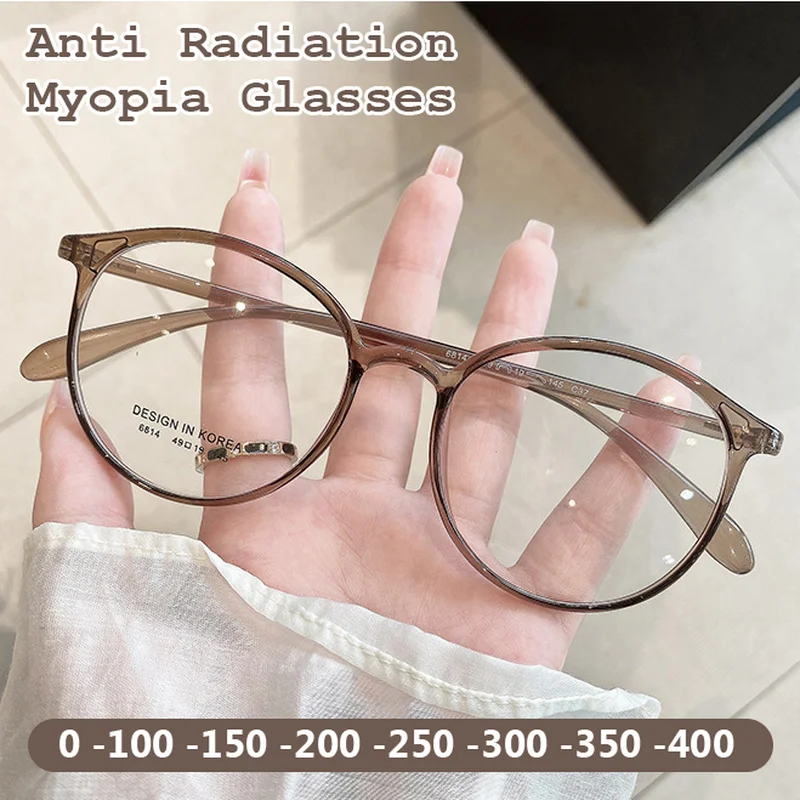 

2022 Eye Glasses Anti-blue Light Plain Glasses Round Frame Myopia Glasses -100 To -600