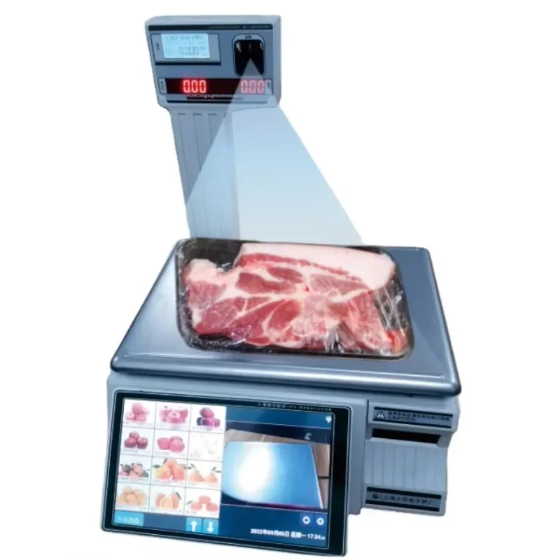 2026/Retail Shop Label Scale Display Touch Screen For Weighing Fruit Meat Vegeatable 15kg 30kg
