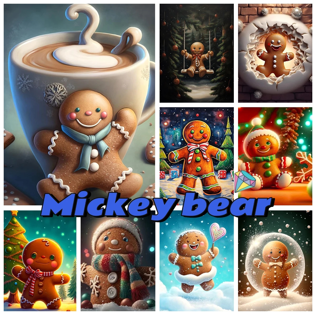 

Gingerbread Man DIY Diamond Painting Christmas Murals Diamond Embroidery Cross Stitch Holiday Handmade Gifts Home Decoration