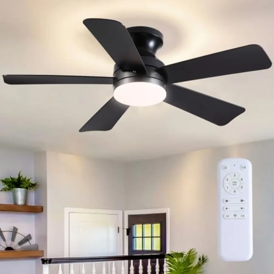 41 inch Ceiling Fans with Lights, Flush Mount Ceiling Fan with Remote, 3CCT, LED Dimmable, Reversible, 6 Fan Speeds, Quite Low