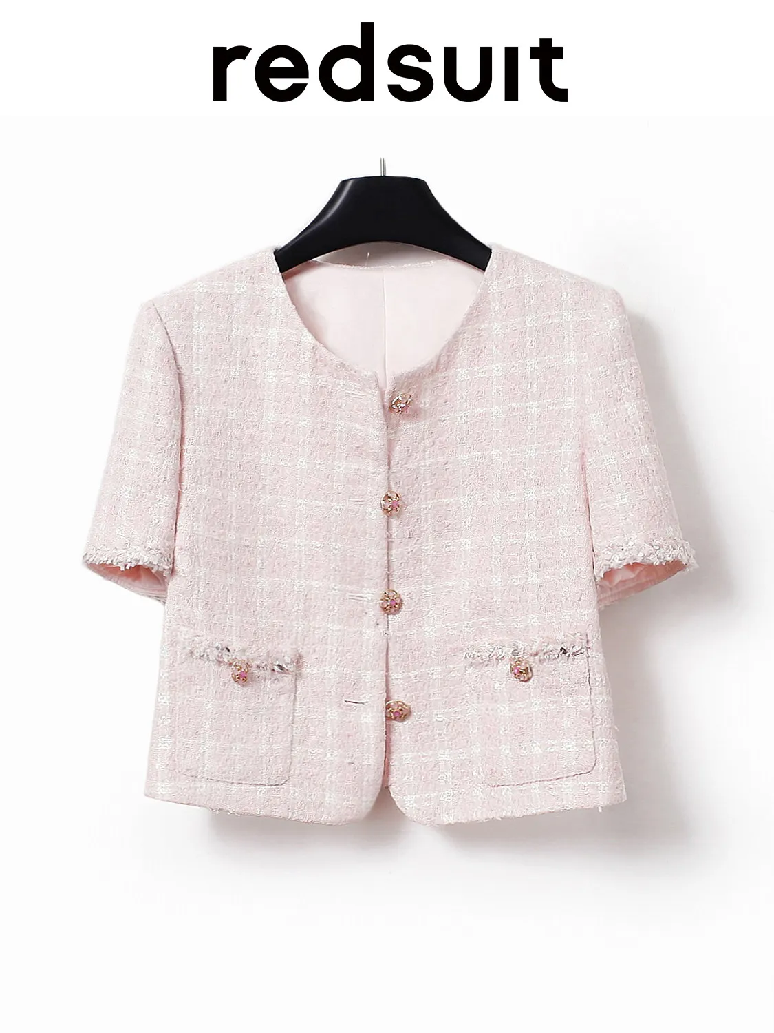 New Sweet pink lightweight floral short sleeved plaid versatile jacket Custom Sizes