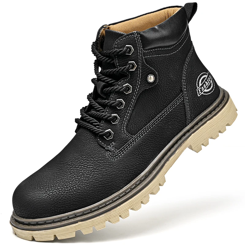 Skórzane męskie buty w stylu brytyjskim, wysokie, luksusowe męskie botki robocze, antypoślizgowe buty motocyklowe na zewnątrz, zapatillas