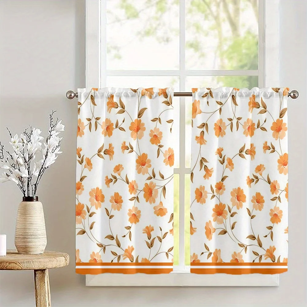  Fall Harvest Yellow Small Flowers Kitchen Curtain, Autumn Floral Botanical Window Treatment for Kitchen Bathroom Cafe
