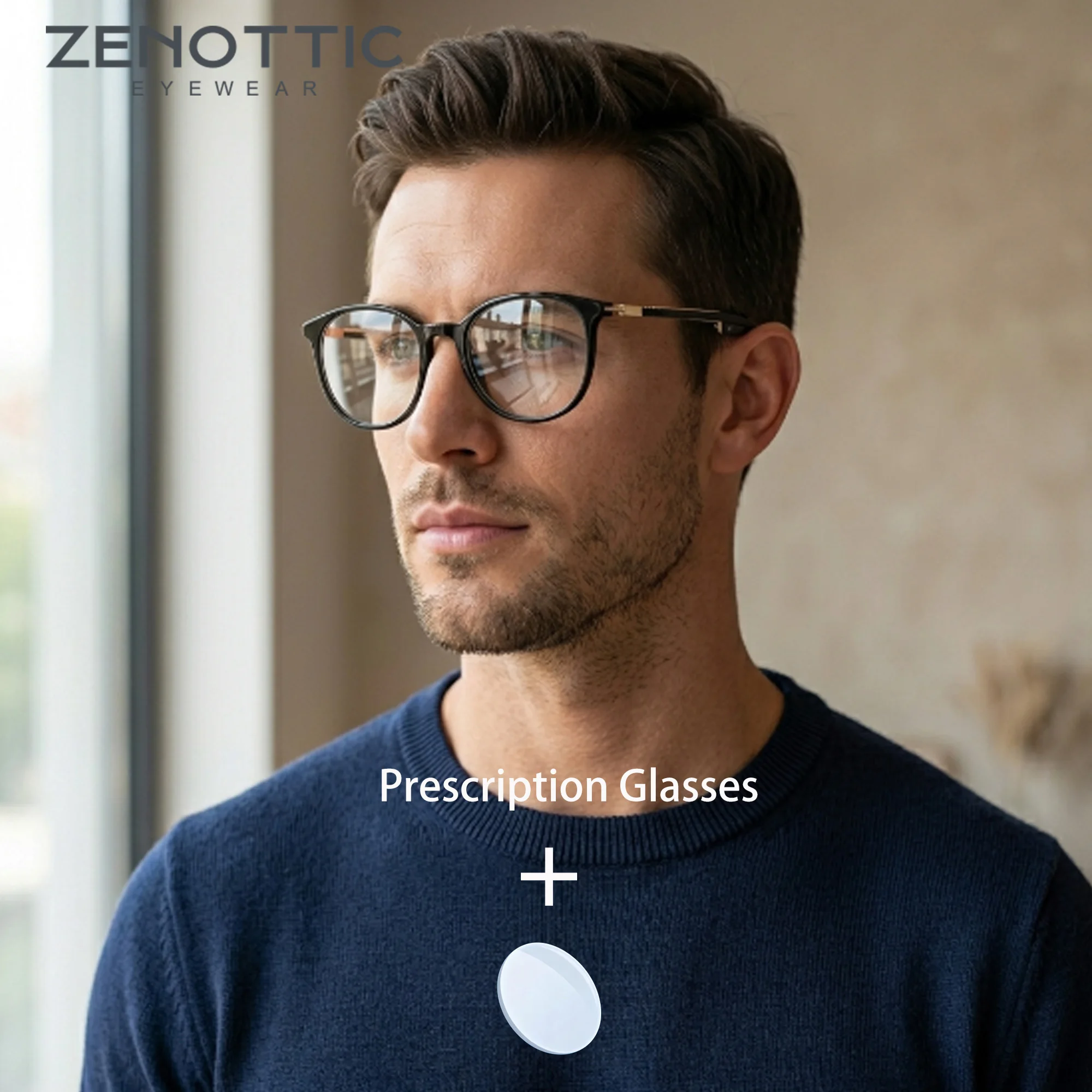 ZENOTTIC Men Round TR90 Prescription Glasses Minus Close Reading Progressive Multifocal Medical Comfort Daily Eyewear