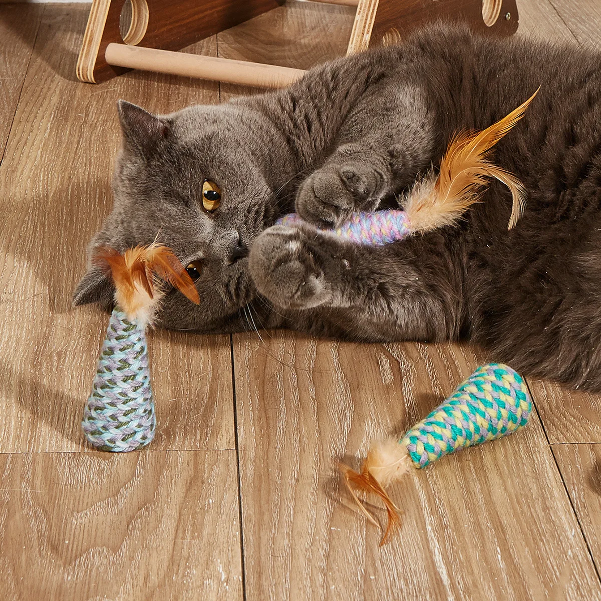 

Rao Rope Cat Toy Chicken Feathers Are Not Easy To Fall Off Interactive Self Play Cat Grinding Teeth Gnawing Toys