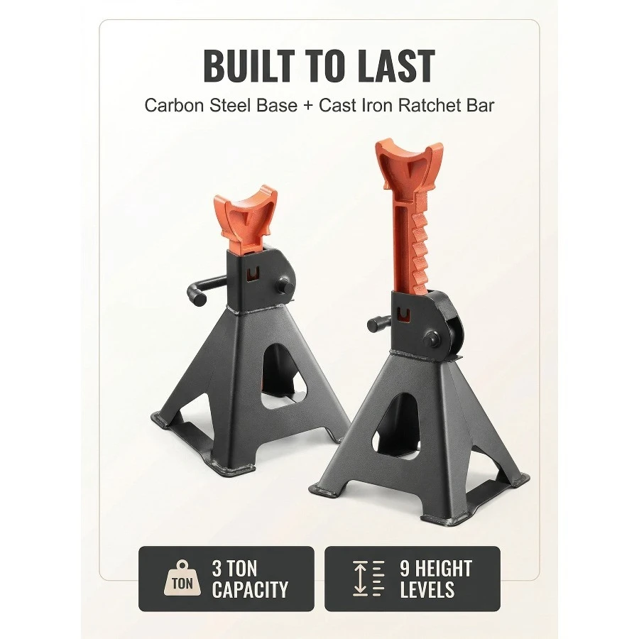 

3 Ton Heavy Duty Steel Jack Stands Double Locking Safety Adjustable Height 10.8 -16.3 in Professional Auto Stands 1 Pair