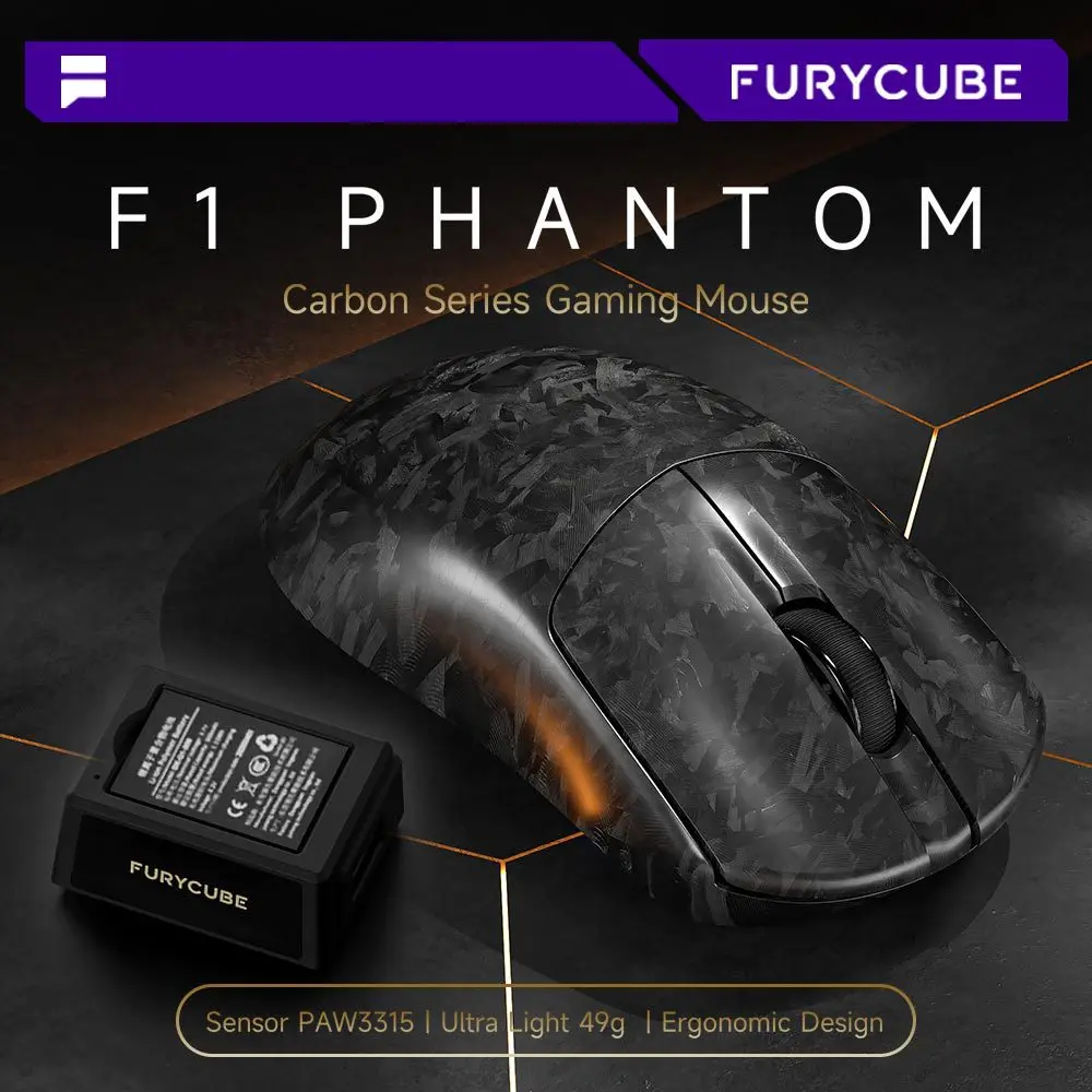 

Беспроводная игровая мышь FURYCUBE F1, легкая, из углеродного волокна, с тремя режимами подключения, Bluetooth, сенсор PAW3315, для киберспорта и настольных ПК