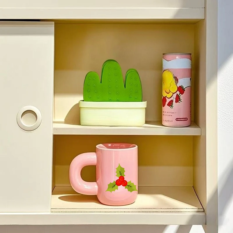 Desert Oasis Cactus 6-piece Creative Cup Mat Plant Potted Heat Insulation, Anti scalding, Anti slip Coffee Mat 4