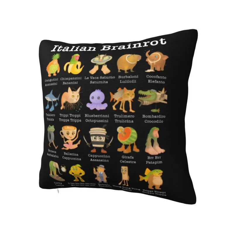 Italian Brainrot Meme Collage Cushion Cover 60x60 cm Polyester Velvet Throw Pillow Case Sofa Chair Home Decoration Pillowslip