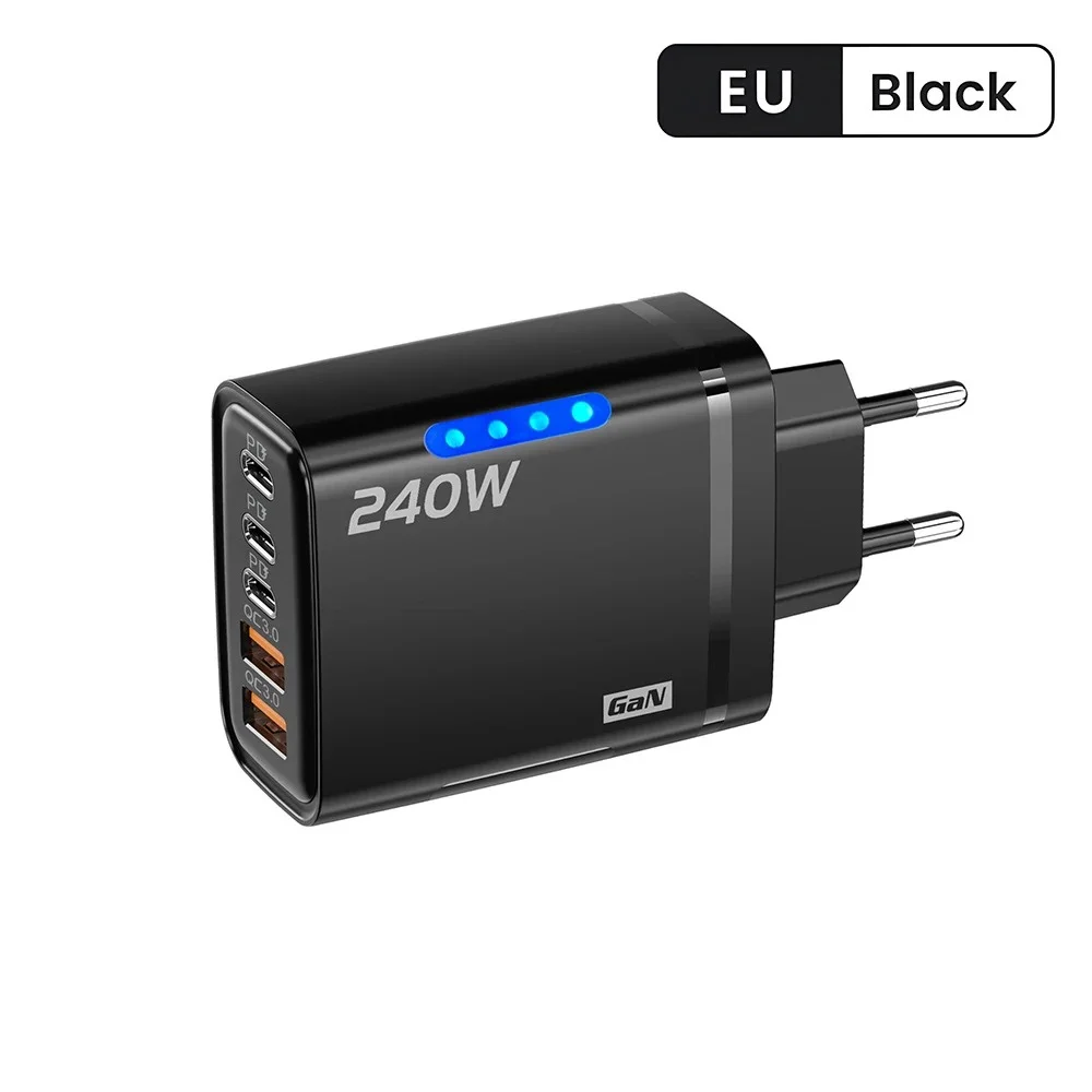 5-in-1 GaN Desktop USB-Ladegerät 240W PD Schnellladegerät für iPhone 16 15 Pro Samsung Xiaomi Typ C EU US UK Stecker Netzteil