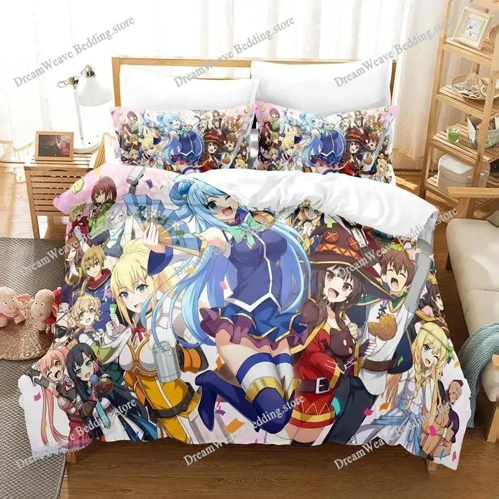 Kawaii KonoSuba Bedding Set Cartoon Anime Adult Kid Bedroom Duvetcover Sets 3D Kawaii Girls King Size Bed Sets Luxury Gift741