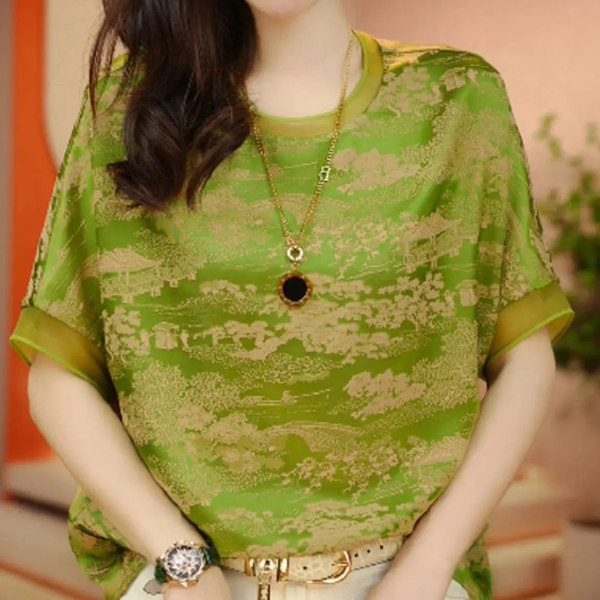 

Short-sleeved Chiffon Top for Women T-shirt for Summer 2025 New Loose and Fashionable Age-reducing Shirt