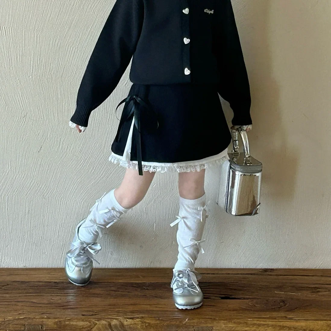 

Childrens Dress 2025 Spring New Korean Fashion Girls All-match Butterfly-knot Lace Skirt Kids Clothes Girls